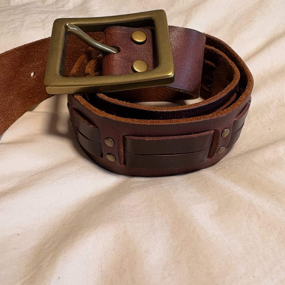 Lucky Brand Brown Leather Belt with Brass Buckle